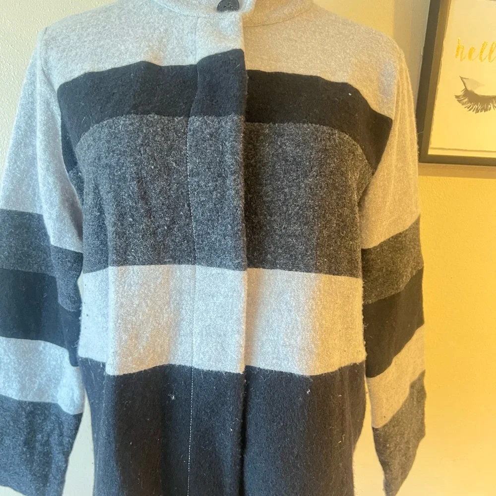KARL LAGERFELD PARIS Colorblock Striped Jacket Size L Wool Mock neck‎